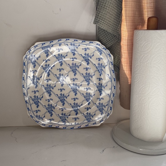 Rose Brocade Blue Floral Fine Porcelain Plate - Picture 2 of 6